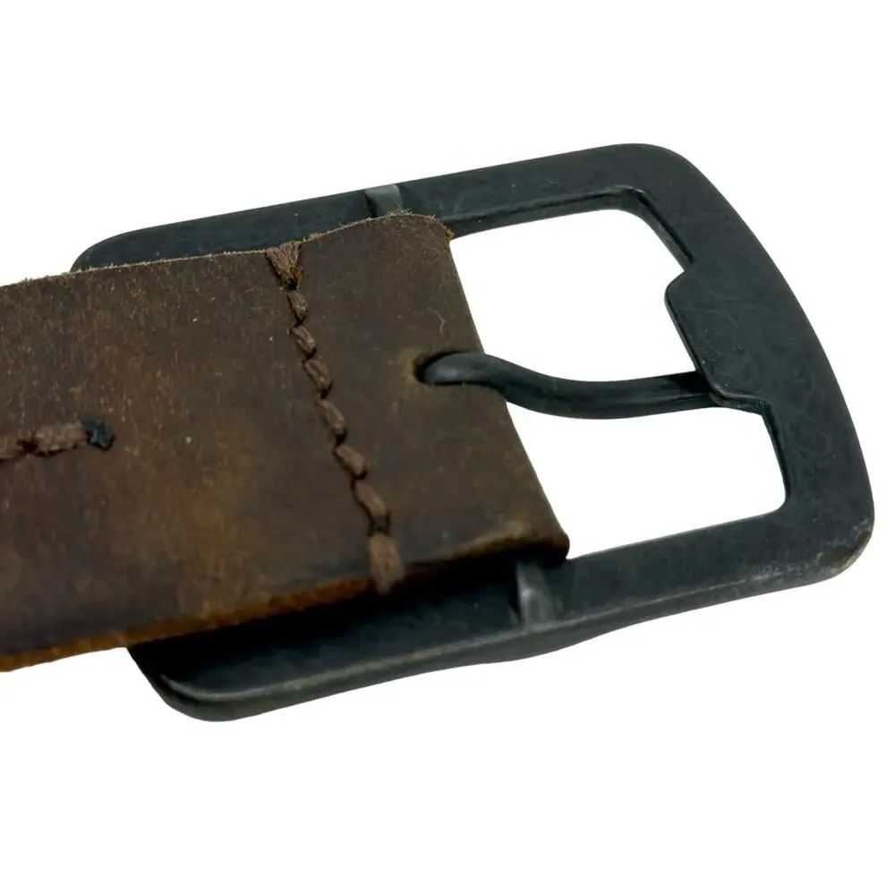 Vintage Oiled Leather Black Buckle Saddle Leather Belt - OILED BROWN